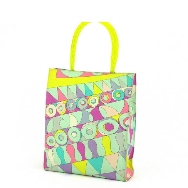 【BIGお買い物ラリー★30%OFFセール中】エミリオプッチ Emilio Pucci トートバッグプッチ（柄） グリーン ピンク パープル系 レディース 中古