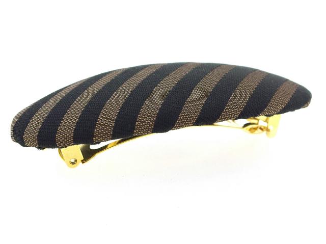 【週末セール★30％OFF】フェンディ FENDI バレッタペカン 斜めストライプ ブラック ブラウン ゴールド レディース 中古_2