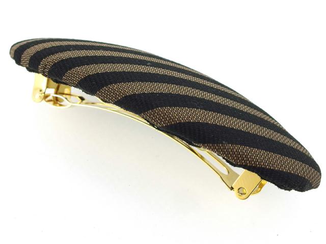 【週末セール★30％OFF】フェンディ FENDI バレッタペカン 斜めストライプ ブラック ブラウン ゴールド レディース 中古_3