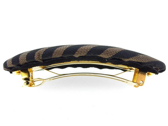 【週末セール★30％OFF】フェンディ FENDI バレッタペカン 斜めストライプ ブラック ブラウン ゴールド レディース 中古_4