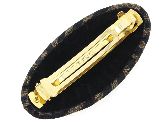 【週末セール★30％OFF】フェンディ FENDI バレッタペカン 斜めストライプ ブラック ブラウン ゴールド レディース 中古_5