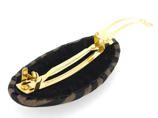 【週末セール★30％OFF】フェンディ FENDI バレッタペカン 斜めストライプ ブラック ブラウン ゴールド レディース 中古_8