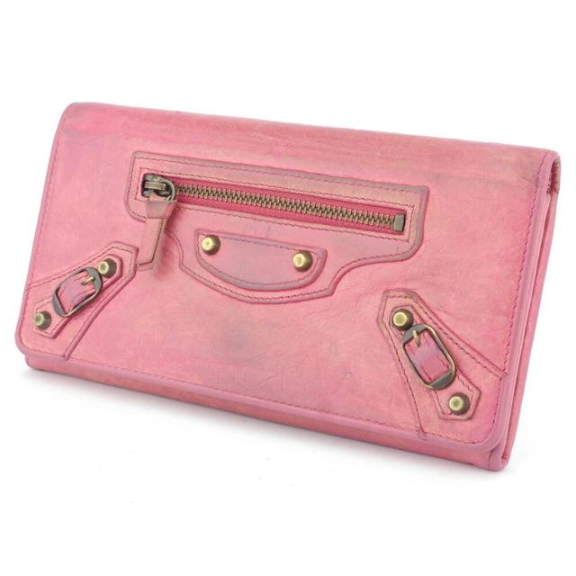 【BIGお買い物ラリー★30%OFFセール中】バレンシアガ BALENCIAGA 長財布クラシックマネー ザマネー ピンク ゴールド レディース 中古