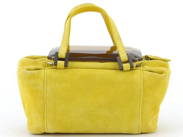 【GWタイムセール】フェンディ FENDI ハンドバッグミラー付き ボックス型 イエロー シルバー レディース 中古_1