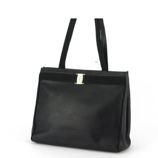 【BIGお買い物ラリー★30%OFFセール中】サルヴァトーレフェラガモ Salvatore Ferragamo トートバッグヴァラ ブラック ゴールド レディース 中古