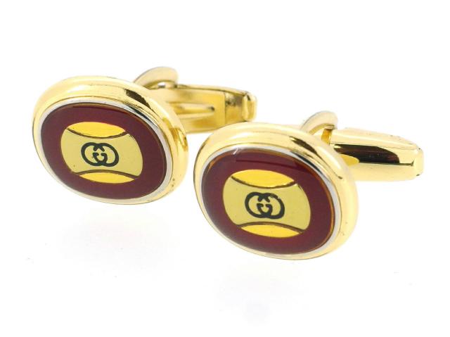 【週末タイムセール】グッチ GUCCI カフスインターロッキング オールドグッチ ゴールド ボルドー レディース 中古_1