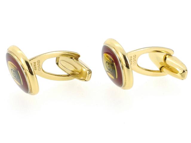 【週末タイムセール】グッチ GUCCI カフスインターロッキング オールドグッチ ゴールド ボルドー レディース 中古_3