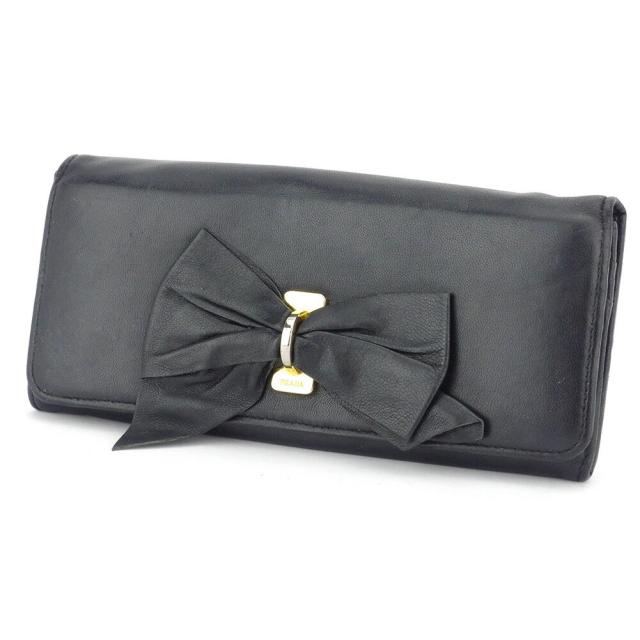PRADA ブラック 長財布 リボン付き PRADA ブラックレザー 長財布