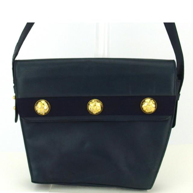 【X'masセール★30%OFF】サルヴァトーレフェラガモ Salvatore Ferragamo ショルダーバッグシューズモチーフボタン ネイビー ゴールド レディース 中古