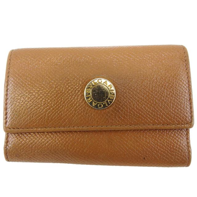 【BIGお買い物ラリー★30%OFFセール中】ブルガリ BVLGARI キーケースロゴボタン ライトブラウン ゴールド レディース 中古