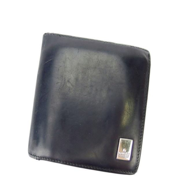 【BIGお買い物ラリー★30%OFFセール中】グッチ GUCCI 二つ折り財布ロゴプレート ブラック シルバー レディース 中古