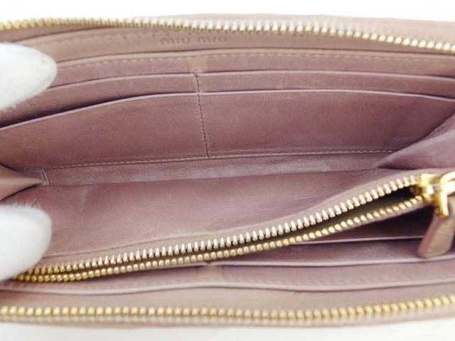 【30％OFF★週末タイムSALE】ミュウミュウ MIUMIU 長財布マテラッセ ベージュ ピンク ゴールド レディース 中古_9