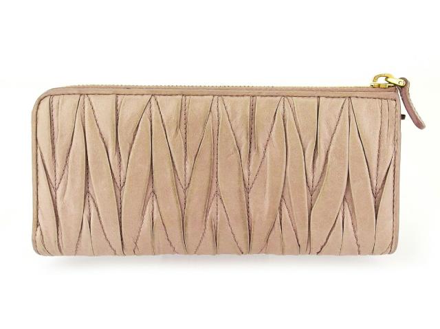 ミュウミュウ MIUMIU 長財布マテラッセ ベージュ ピンク ゴールド