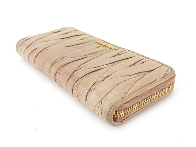 【30％OFF★週末タイムSALE】ミュウミュウ MIUMIU 長財布マテラッセ ベージュ ピンク ゴールド レディース 中古_2