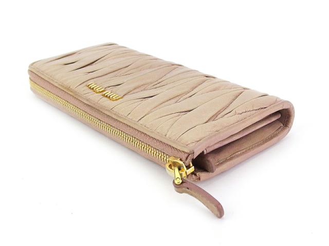 ミュウミュウ MIUMIU 長財布マテラッセ ベージュ ピンク ゴールド