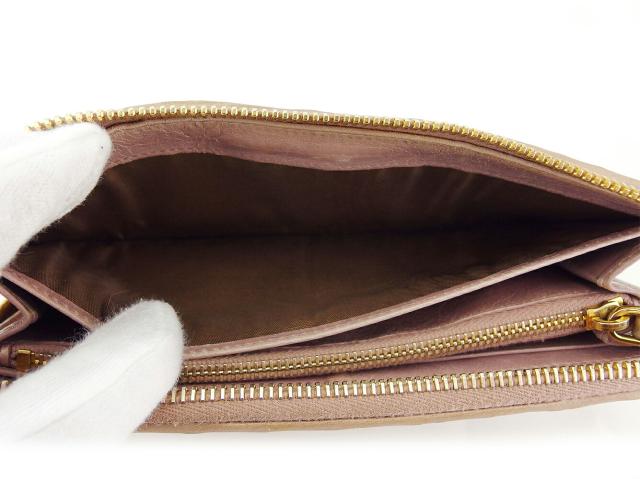 【30％OFF★週末タイムSALE】ミュウミュウ MIUMIU 長財布マテラッセ ベージュ ピンク ゴールド レディース 中古_4