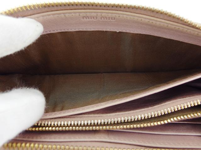 【30％OFF★週末タイムSALE】ミュウミュウ MIUMIU 長財布マテラッセ ベージュ ピンク ゴールド レディース 中古_8