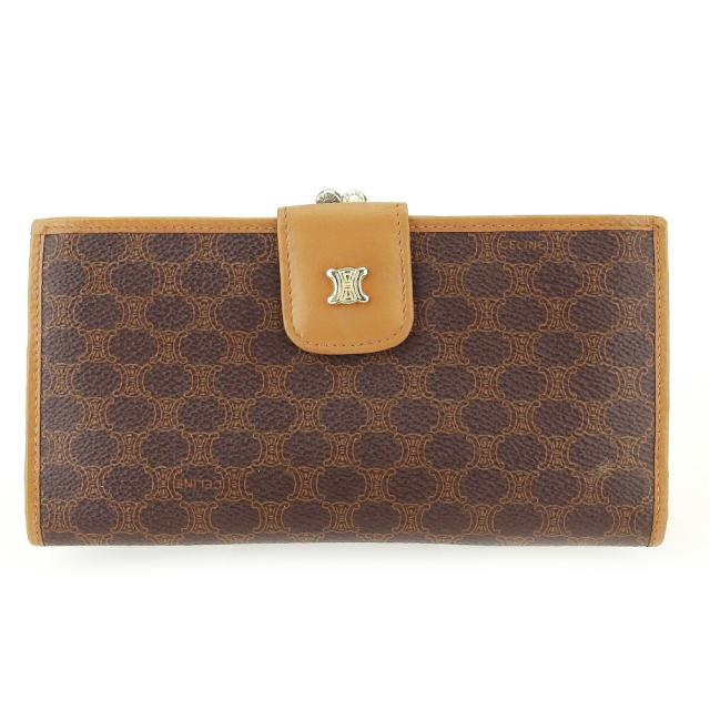 【BIGお買い物ラリー★30%OFFセール中】セリーヌ CELINE 長財布マカダム ブラウン ベージュ レディース 中古