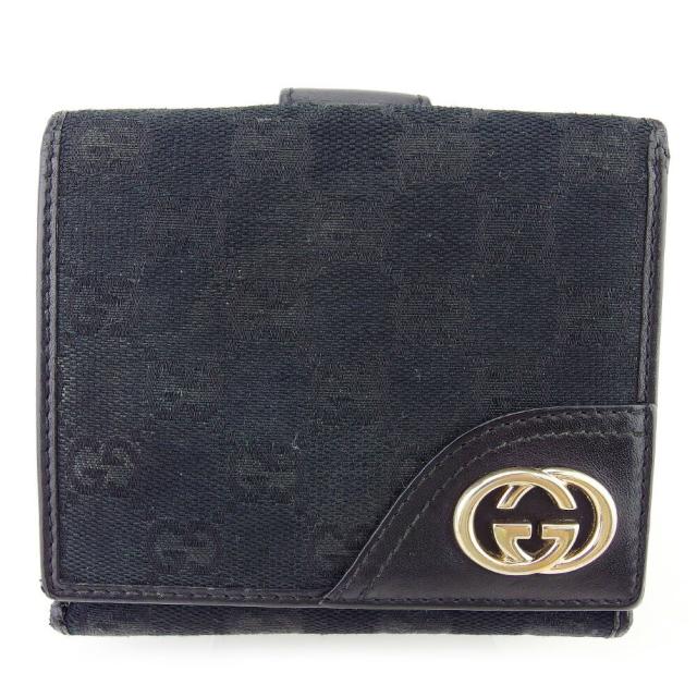 グッチ GUCCI 二つ折り財布GGキャンバス インターロッキングG ブラック