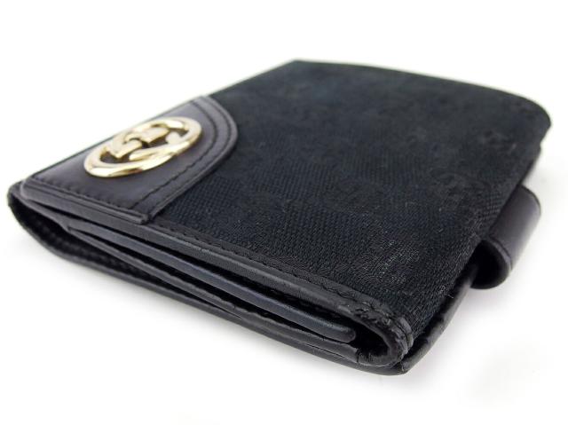 GUCCI グッチ 二つ折り財布 GGキャンバス インターロッキングG レザー グッチ GUCCI 二つ折り財布GGキャンバス インターロッキングG ブラック
