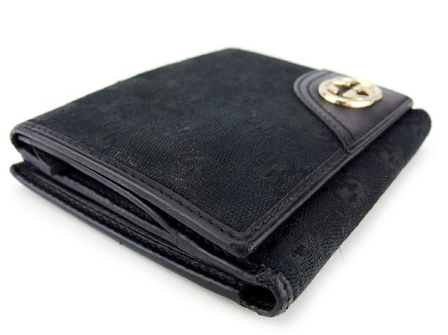 グッチ GUCCI 二つ折り財布GGキャンバス インターロッキングG ブラック