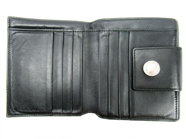 BVLGARI ブルガリ 二つ折り財布 ロゴマニア ブラック レザー BVLGARI ブルガリ ロゴマニア 二つ折り 財布 ブラック レディース