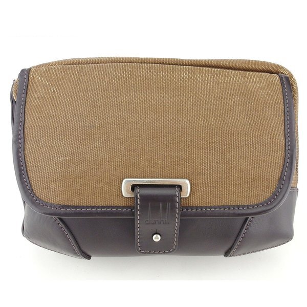 【BIGお買い物ラリー★30%OFFセール中】ダンヒル Dunhill クラッチバッグ異素材コンビ ブラウン シルバー ゴールド レディース 中古