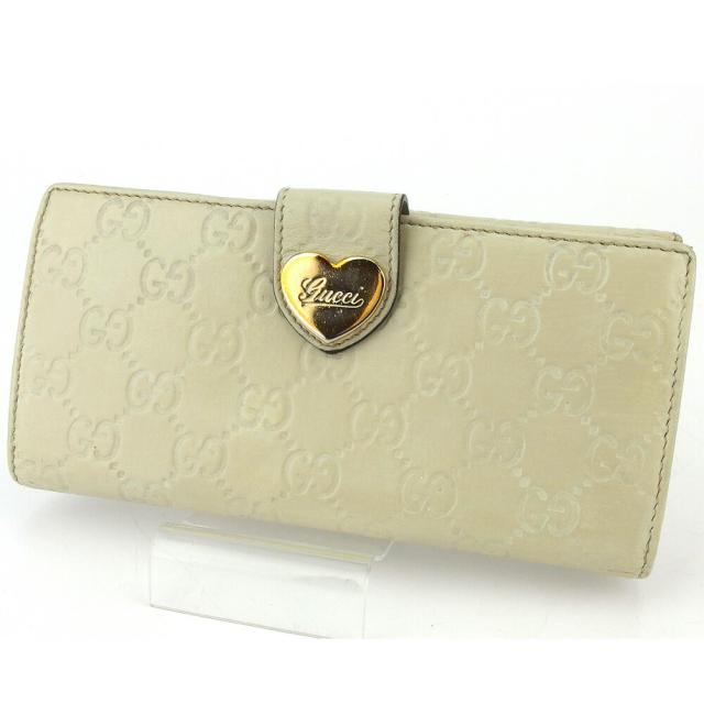 【BIGお買い物ラリー★30%OFFセール中】グッチ GUCCI 長財布グッチシマ ハートプレート ベージュ ゴールド レディース 中古
