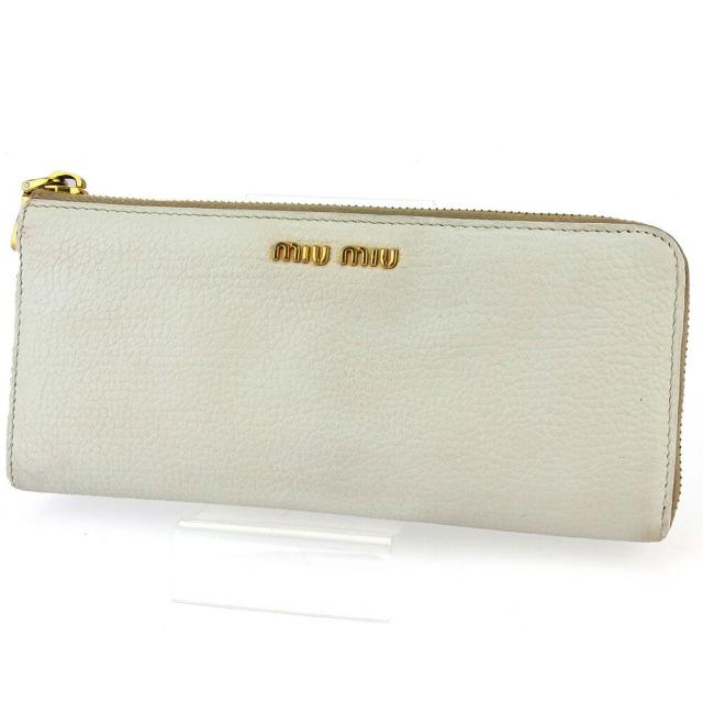 【X'masセール★30%OFF】ミュウミュウ MIUMIU 長財布ロゴ ホワイト 白 ゴールド レディース 中古