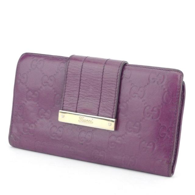 【BIGお買い物ラリー★30%OFFセール中】グッチ GUCCI 長財布グッチシマ パープル ゴールド レディース 中古