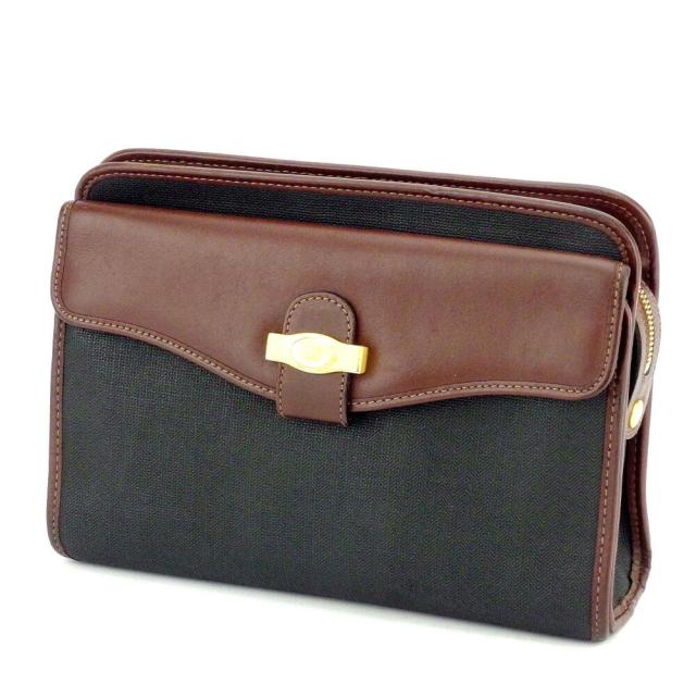 【BIGお買い物ラリー★30%OFFセール中】ダンヒル Dunhill クラッチバッグヘリンボーン ブラック ブラウン ゴールド レディース 中古