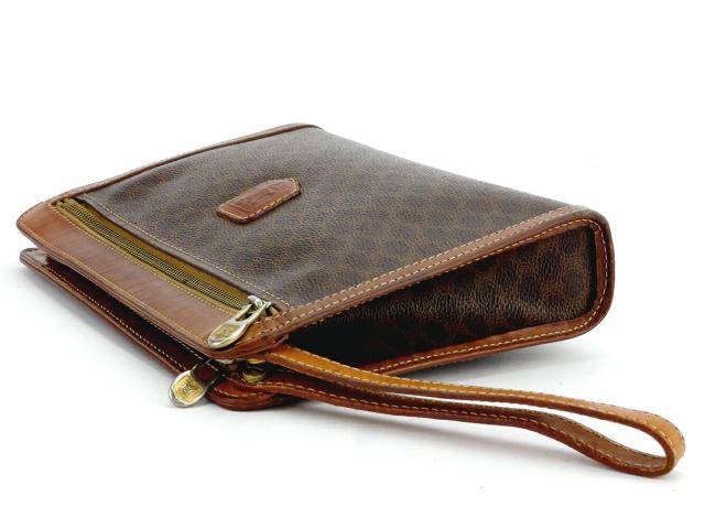 【30％OFF★土日ひと休み大売り出し】セリーヌ CELINE クラッチバッグマカダム 赤銅色 ベージュ レディース 中古