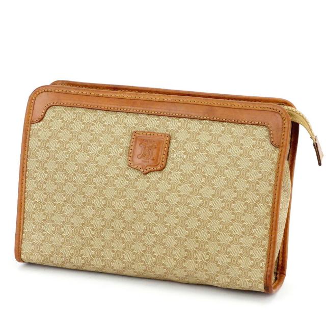 【BIGお買い物ラリー★30%OFFセール中】セリーヌ CELINE クラッチバッグマカダム ベージュ ブラウン ゴールド レディース 中古