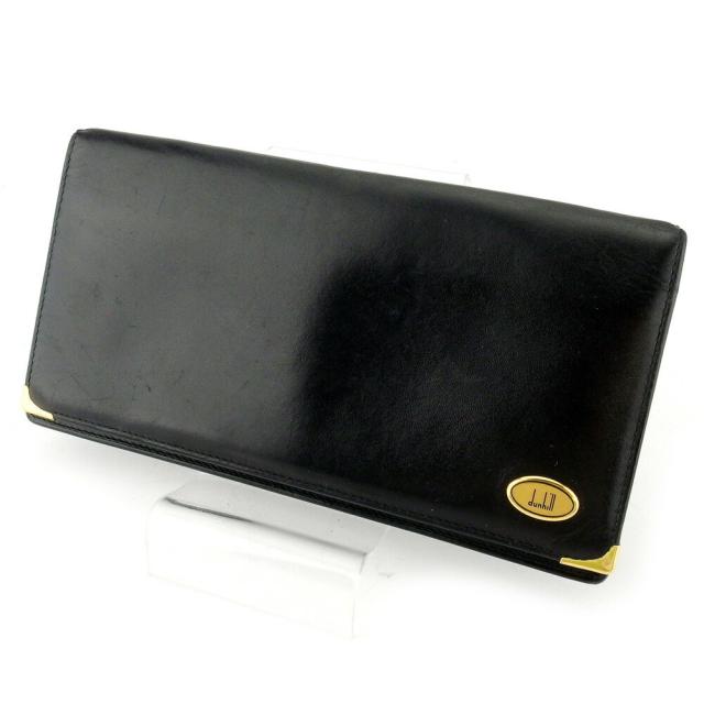【BIGお買い物ラリー★30%OFFセール中】ダンヒル Dunhill 札入れオックスフォード ブラック ゴールド レディース 中古