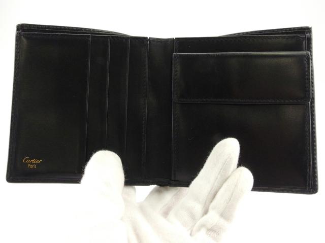 【30％OFF★土日ひと休み大売り出し】カルティエ CARTIER 二つ折り紙入れパシャ 黒いこと ゴールド レディース 中古