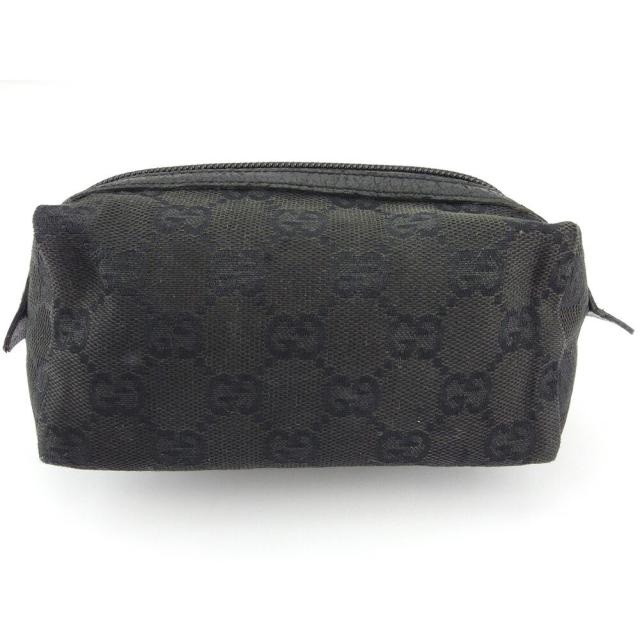 【BIGお買い物ラリー★30%OFFセール中】グッチ GUCCI ポーチGGキャンバス ブラック シルバー レディース 中古