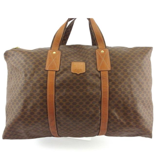 【BIGお買い物ラリー★30%OFFセール中】セリーヌ CELINE ボストンバッグマカダム ブラウン ベージュ ゴールド レディース 中古