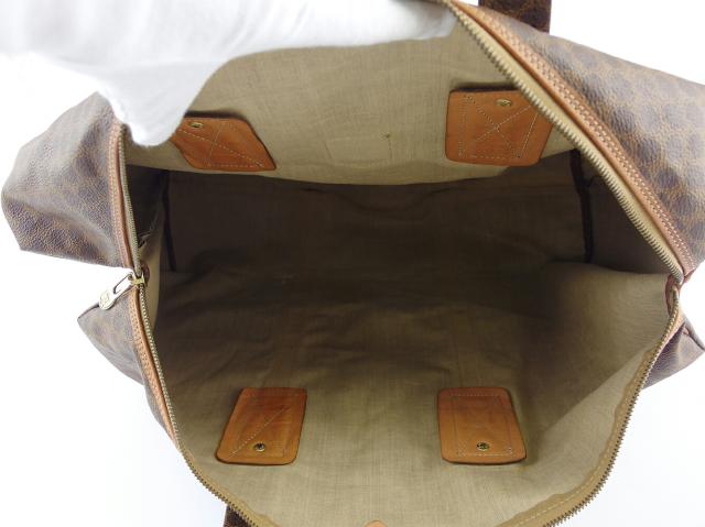 CELINE セリーヌ ボストンバッグ マカダム柄 ブラウン PVC レザー 鍵付き