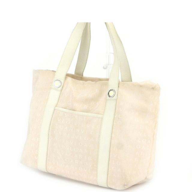 【BIGお買い物ラリー★30%OFFセール中】ブルガリ BVLGARI トートバッグロゴマニア ピンク ホワイト 白 レディース 中古