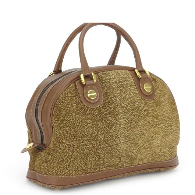 【BIGお買い物ラリー★30%OFFセール中】ボルボネーゼ BORBONESE ハンドバッグうずら柄 ベージュ レディース 中古