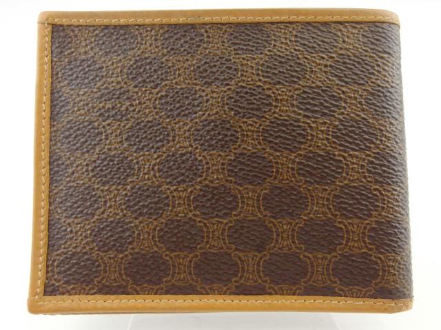 セリーヌ CELINE 二つ折り財布マカダム ブラウン ベージュ レディース 中古