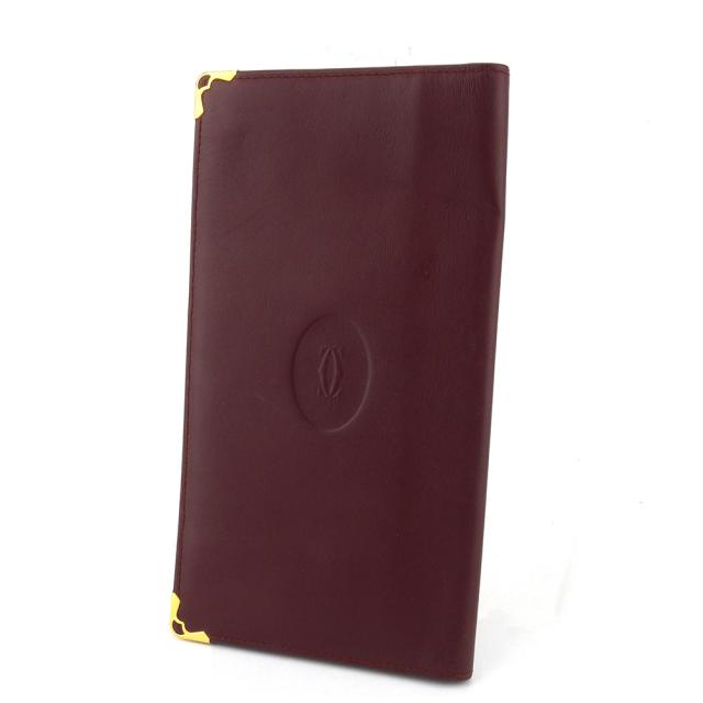 【BIGお買い物ラリー★30%OFFセール中】カルティエ CARTIER 札入れマストライン ボルドー ゴールド レディース 中古