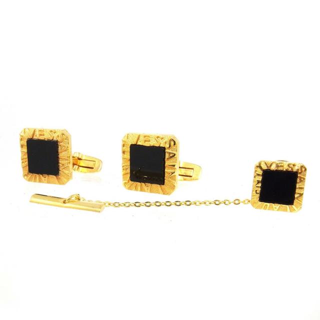【X'masセール★30%OFF】イヴ・サンローラン YVES SAINT LAURENT カフスロゴ ゴールド　ブラック レディース 中古