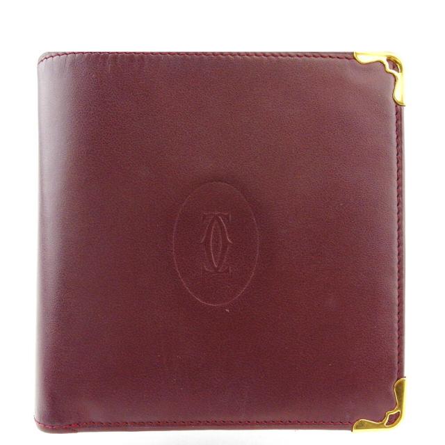 【BIGお買い物ラリー★30%OFFセール中】カルティエ CARTIER 二つ折り財布マストライン ボルドー ゴールド レディース 中古