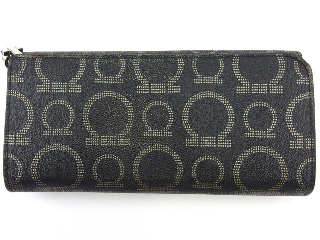 【30％OFF★週末タイムSALE】サルヴァトーレフェラガモ Salvatore Ferragamo 長財布ガンチーニ柄 ブラック シルバー レディース 中古_1