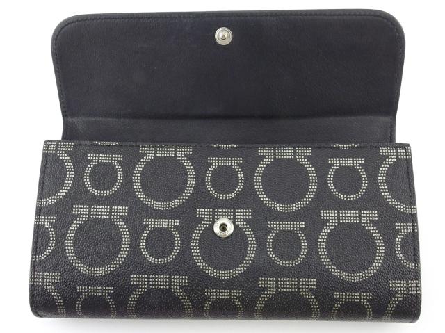 【30％OFF★週末タイムSALE】サルヴァトーレフェラガモ Salvatore Ferragamo 長財布ガンチーニ柄 ブラック シルバー レディース 中古_4