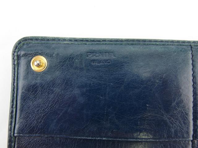 プラダ PRADA 長財布ロゴ グリーン ブルー ゴールド レディース 中古_10