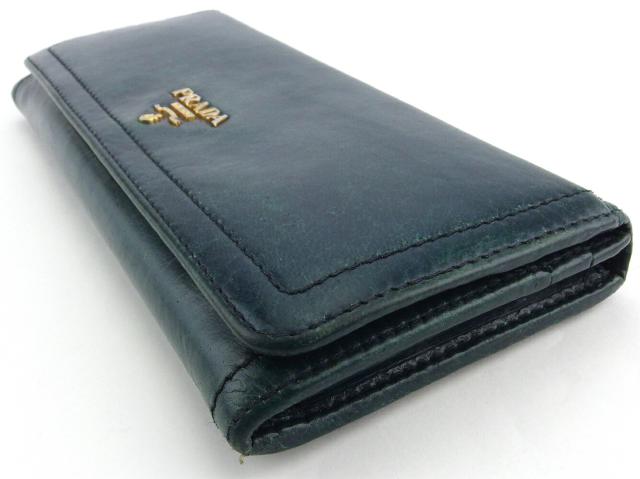 プラダ PRADA 長財布ロゴ グリーン ブルー ゴールド レディース 中古_2