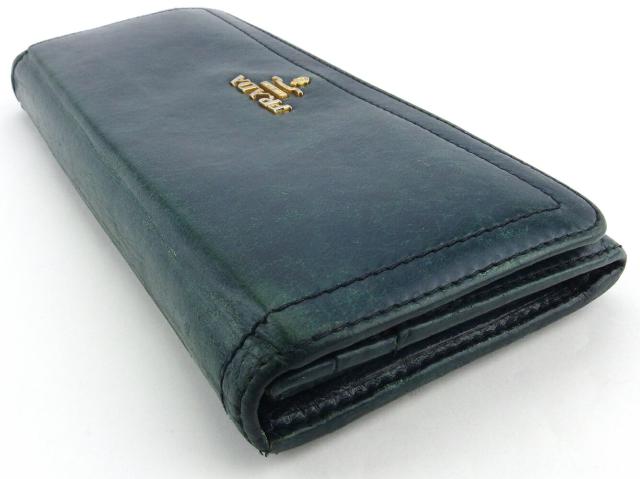 プラダ PRADA 長財布ロゴ グリーン ブルー ゴールド レディース 中古_3