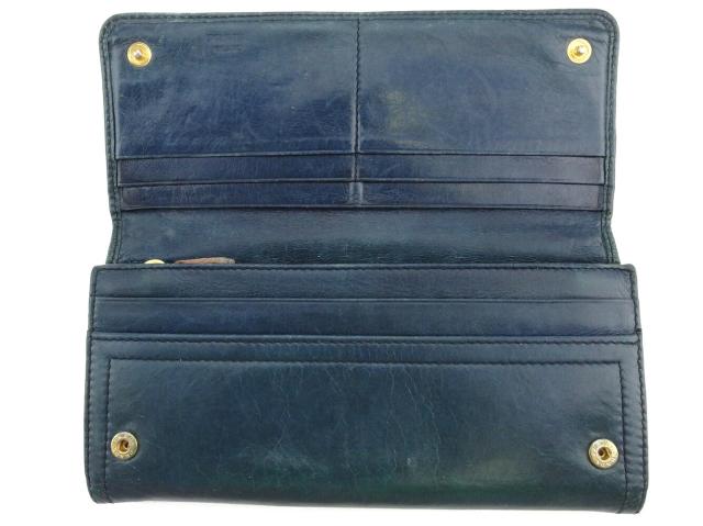 プラダ PRADA 長財布ロゴ グリーン ブルー ゴールド レディース 中古_4